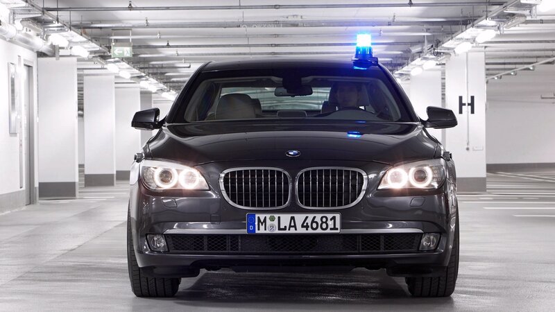BMW police car in garage