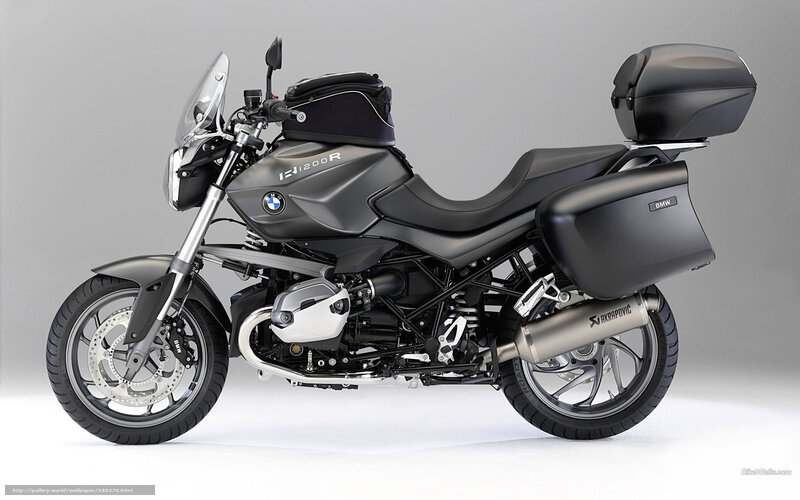 BMW R1200R Motorcycle — Gray, Neutral, Photograph, Saddlebags
