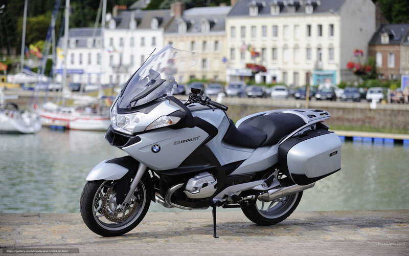 BMW R1200RT motorcycle at harbor