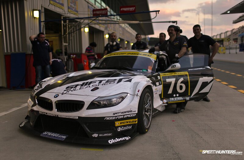 BMW race car in pit lane