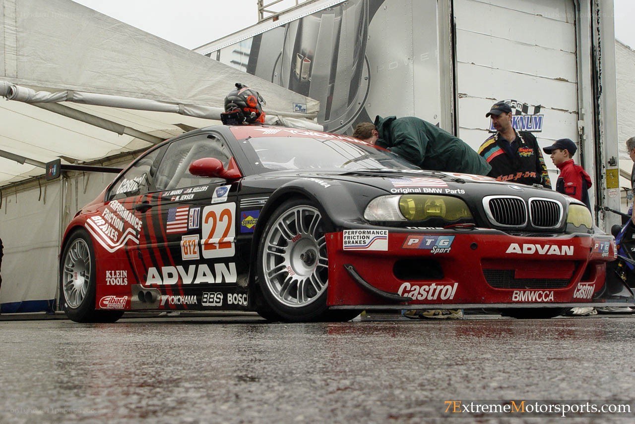BMW race car in pit lane