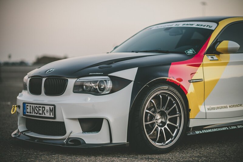 BMW Race Car — White, Dramatic, Sunset