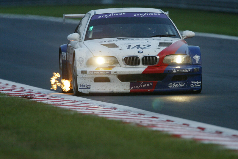 BMW race car with flames