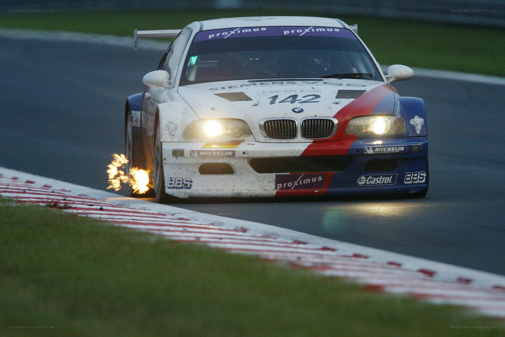 BMW race car with flames