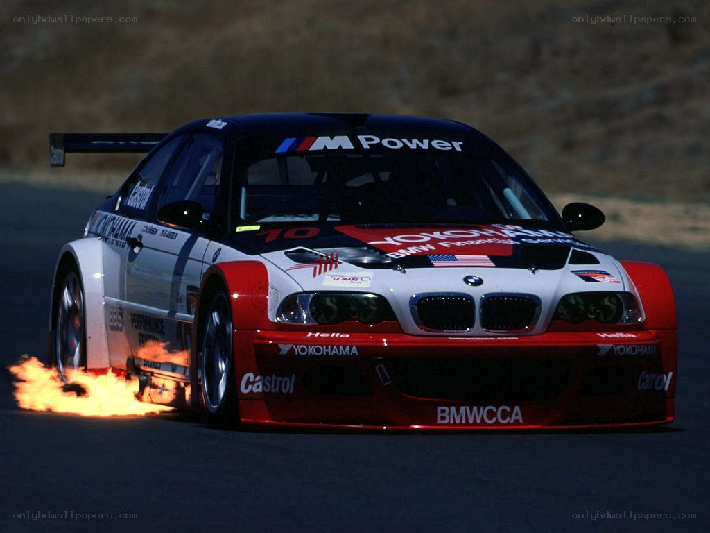BMW race car with flames