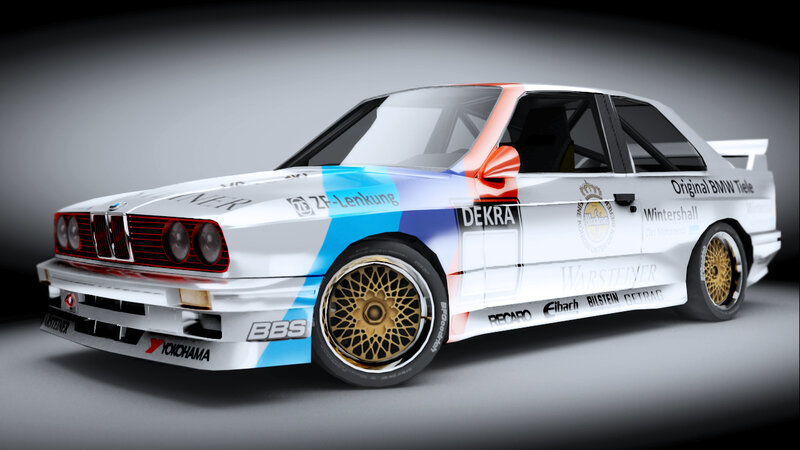 BMW race car with sponsor decals