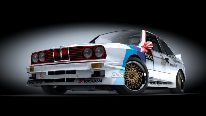 BMW race car with sponsor decals