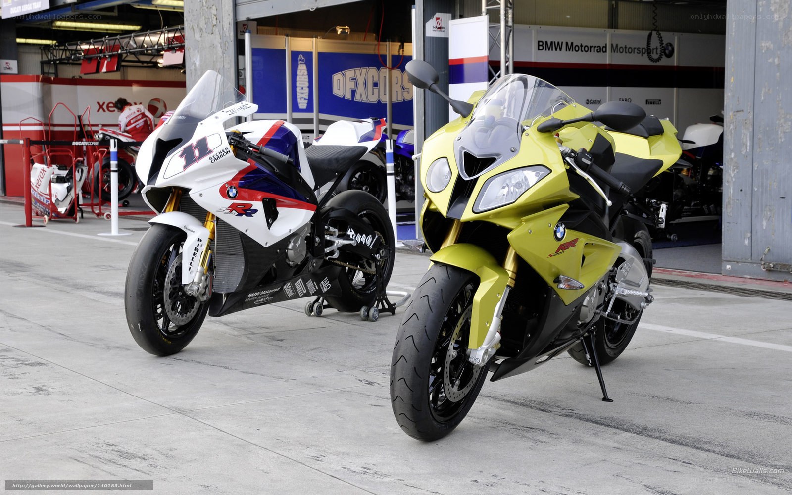 BMW racing motorcycles at pit stop