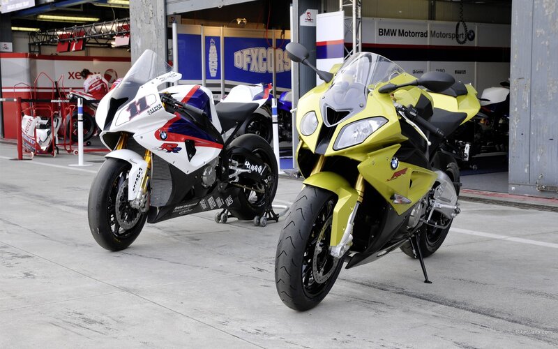 BMW racing motorcycles in pit lane