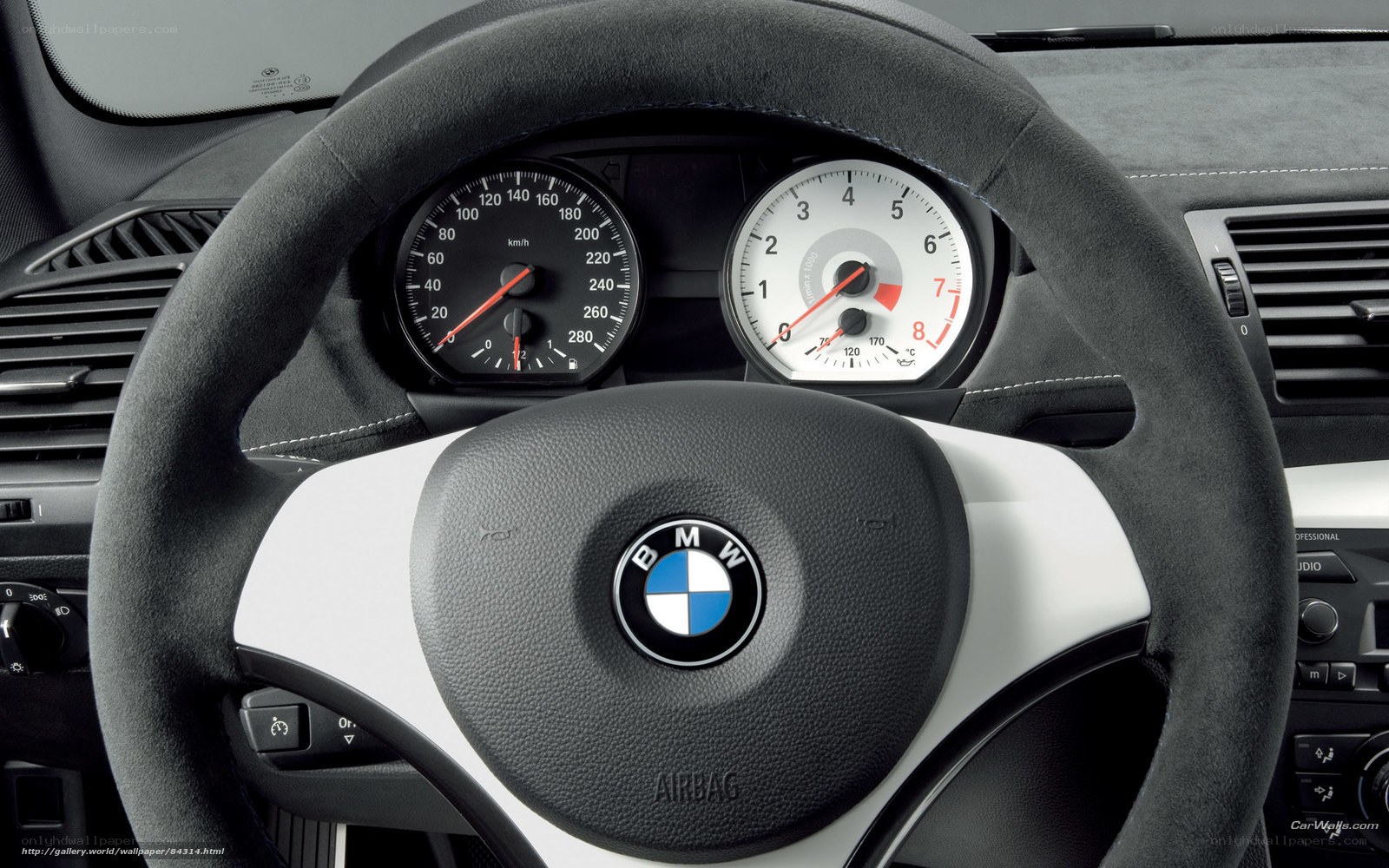 BMW steering wheel and dashboard