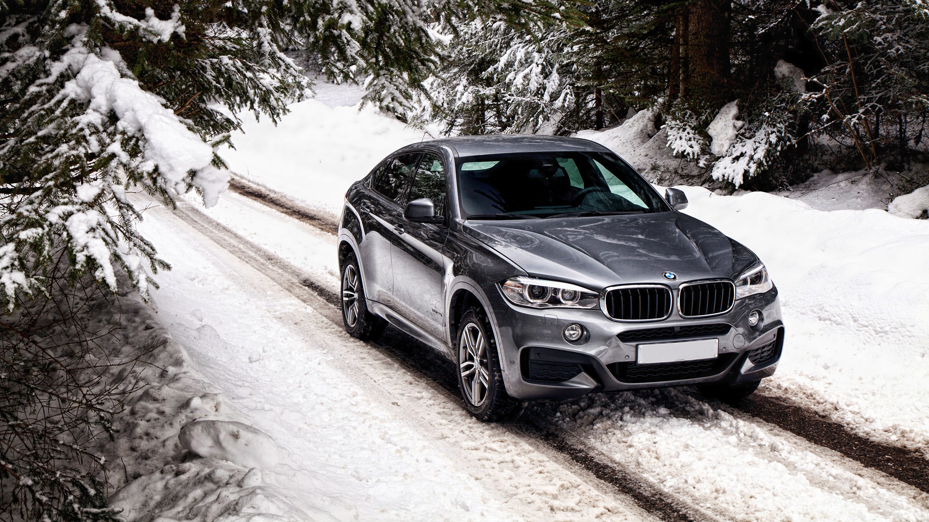 BMW SUV on snowy road