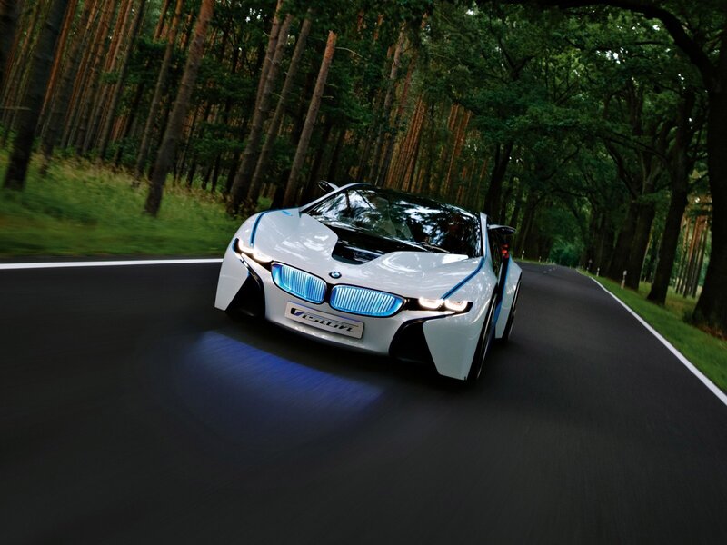 BMW Vision concept car on forest road