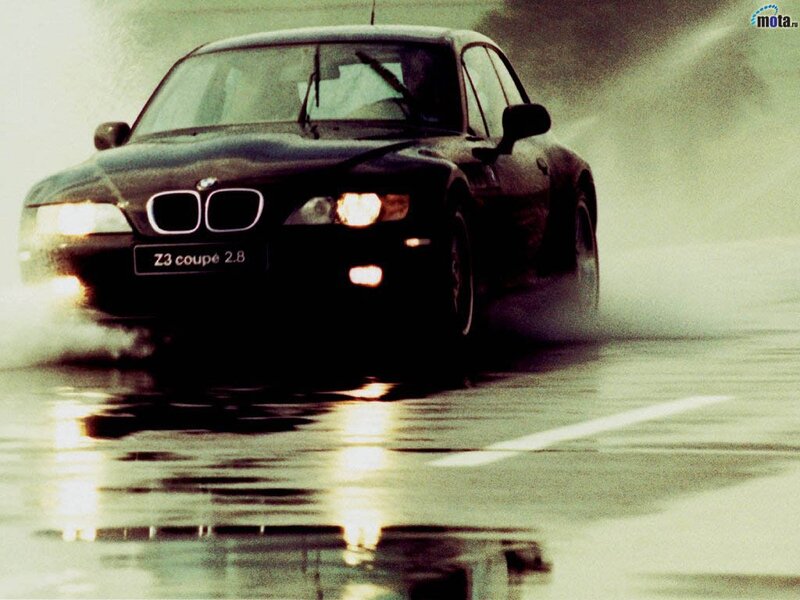 BMW Z3 Coupe on wet road