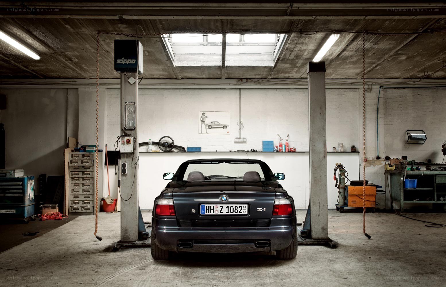 BMW Z4 in a garage