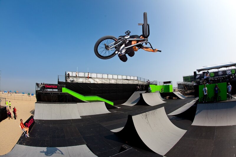BMX rider in mid-air jump