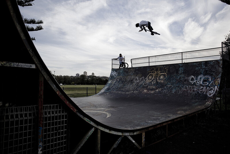 BMX rider in mid-air jump
