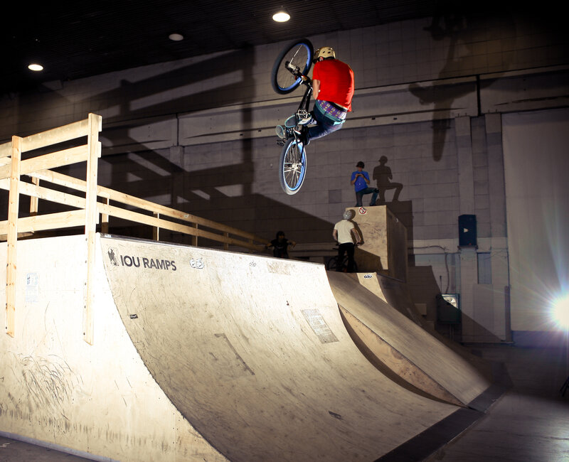 BMX rider in mid-air jump