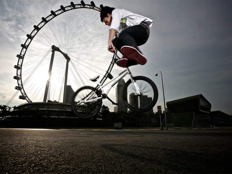 BMX rider in mid-air stunt