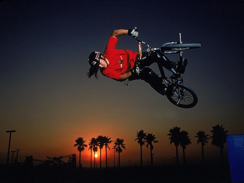 BMX rider in mid-air stunt