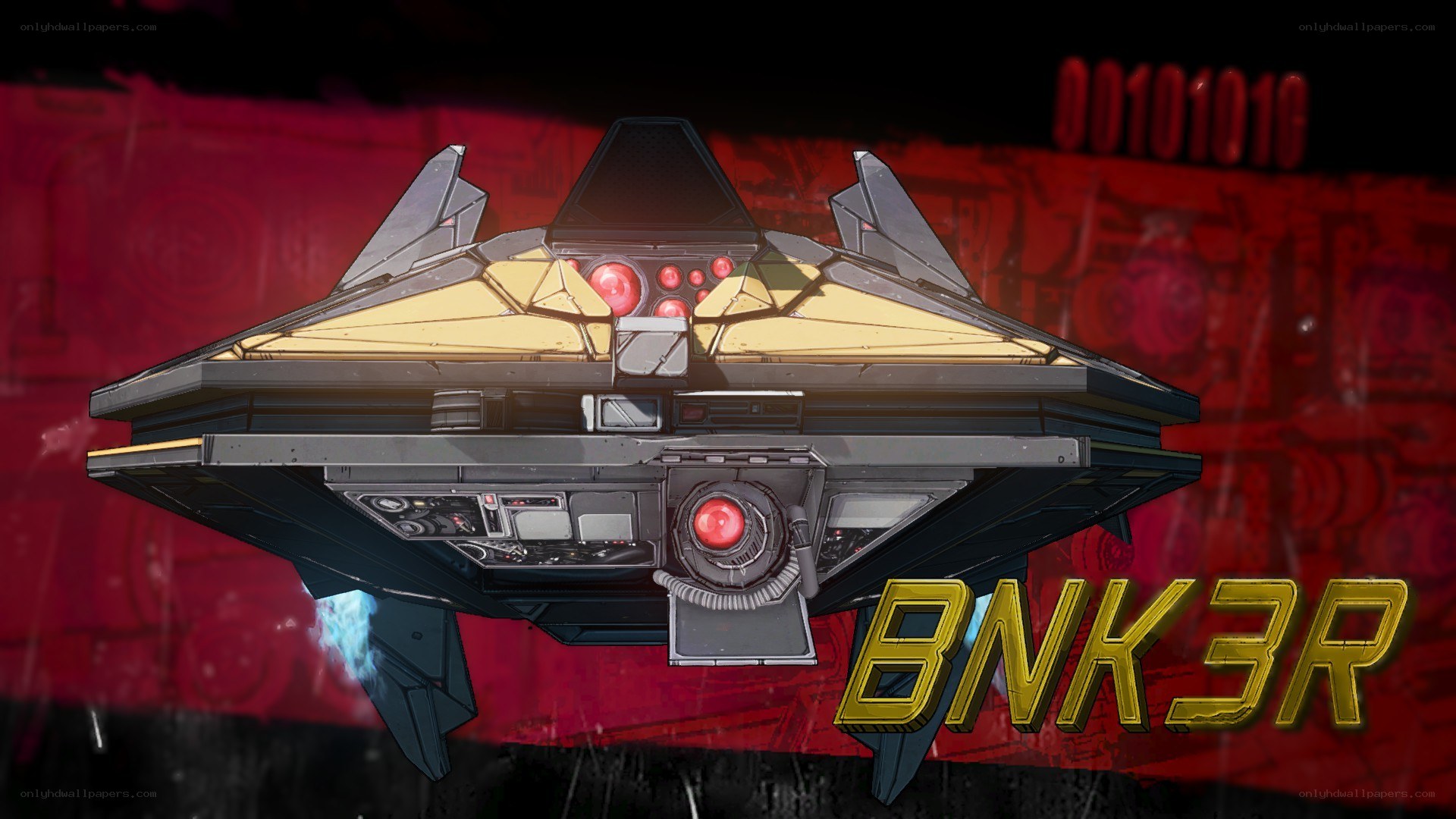 BNK3R spaceship in red background