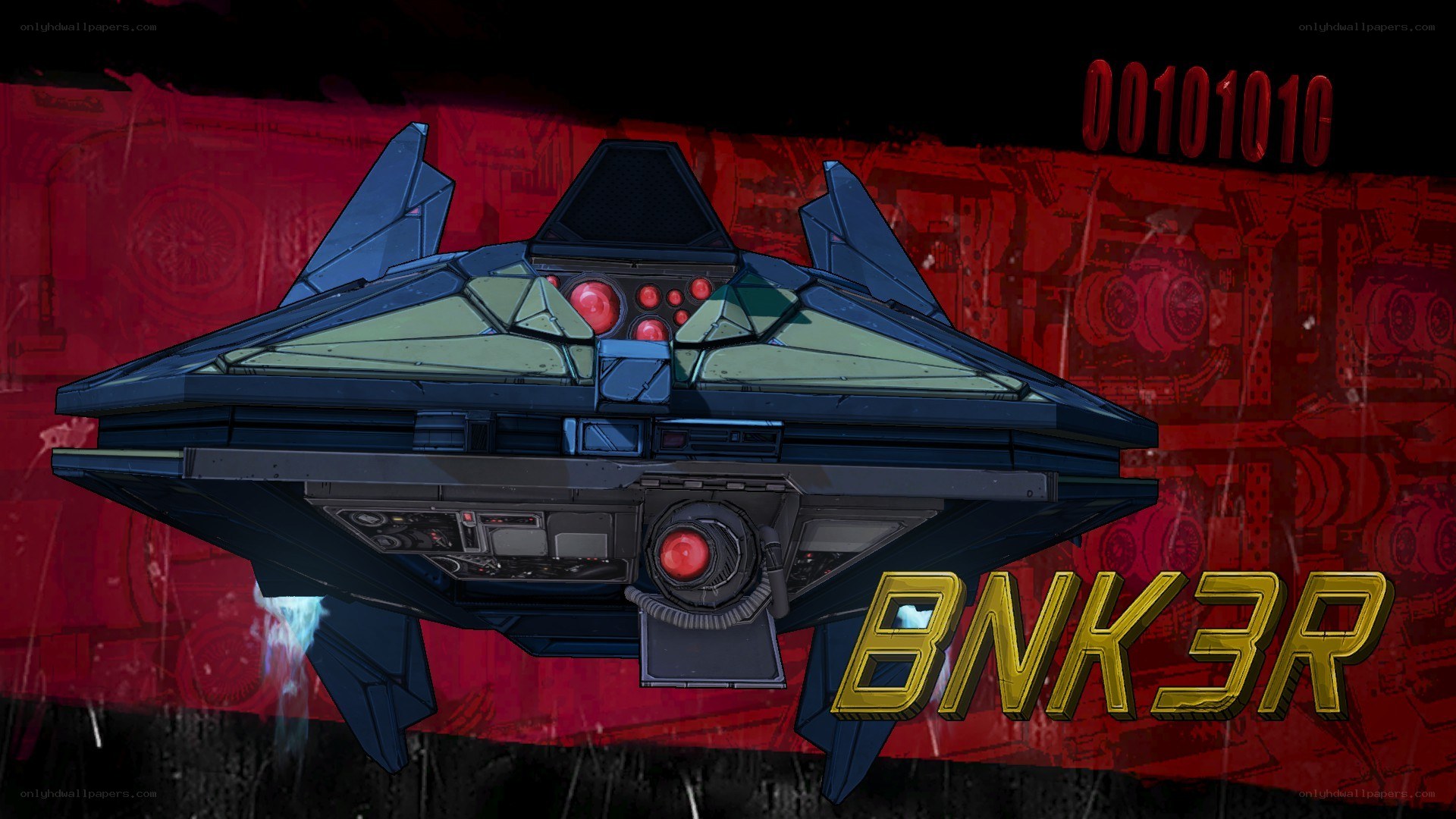 BNK3R spaceship in red background