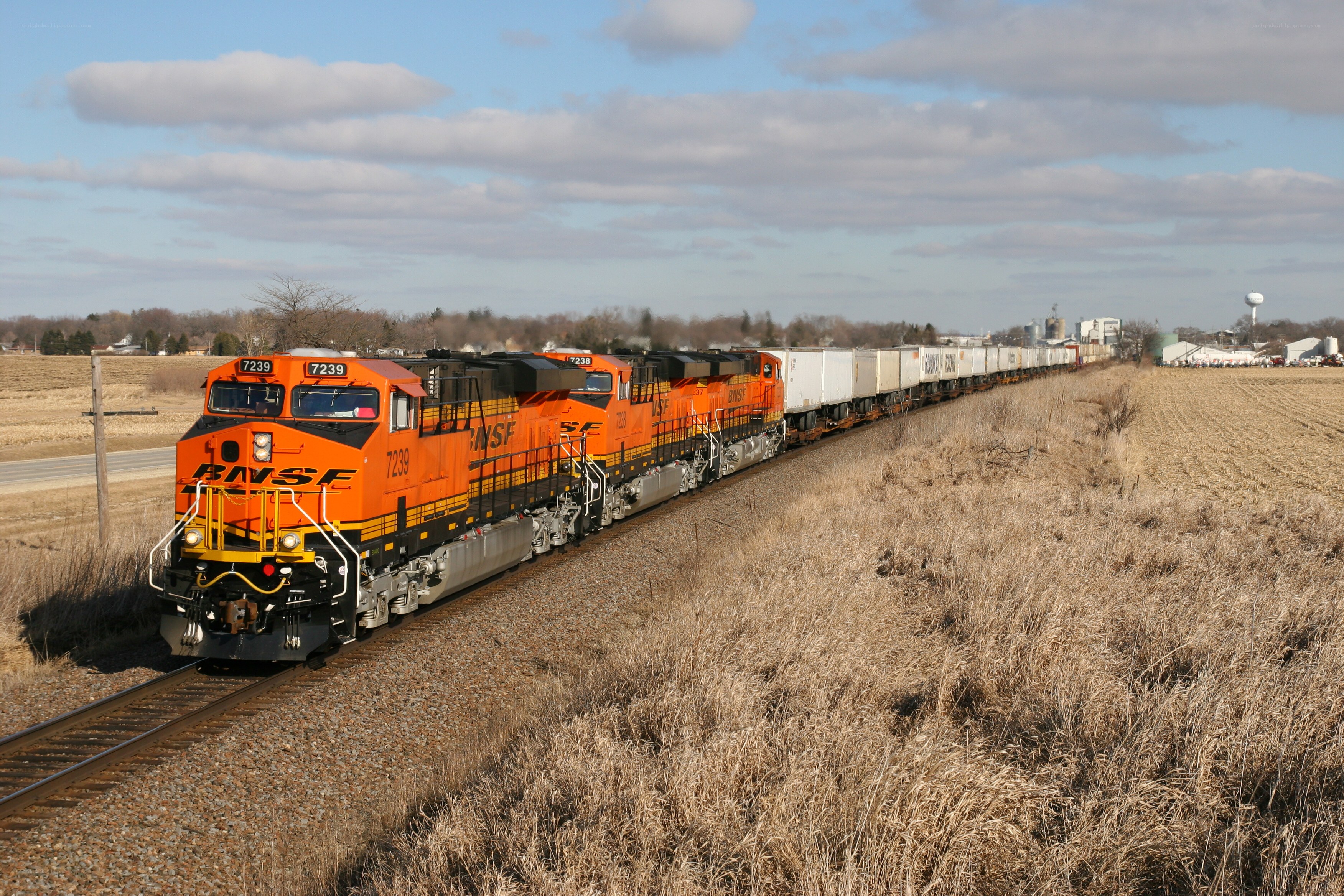 BNSF freight train in rural area