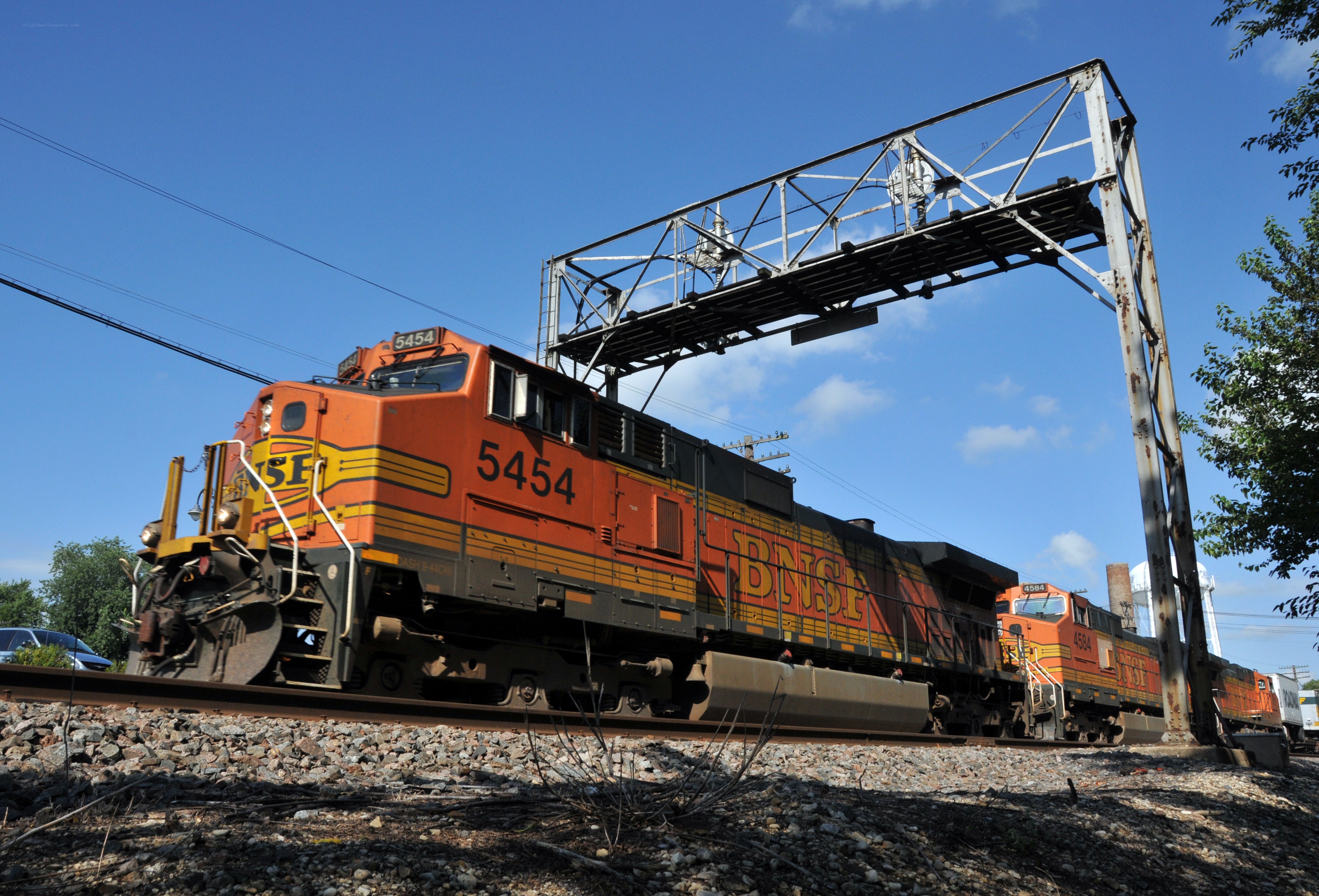 BNSF locomotives on tracks