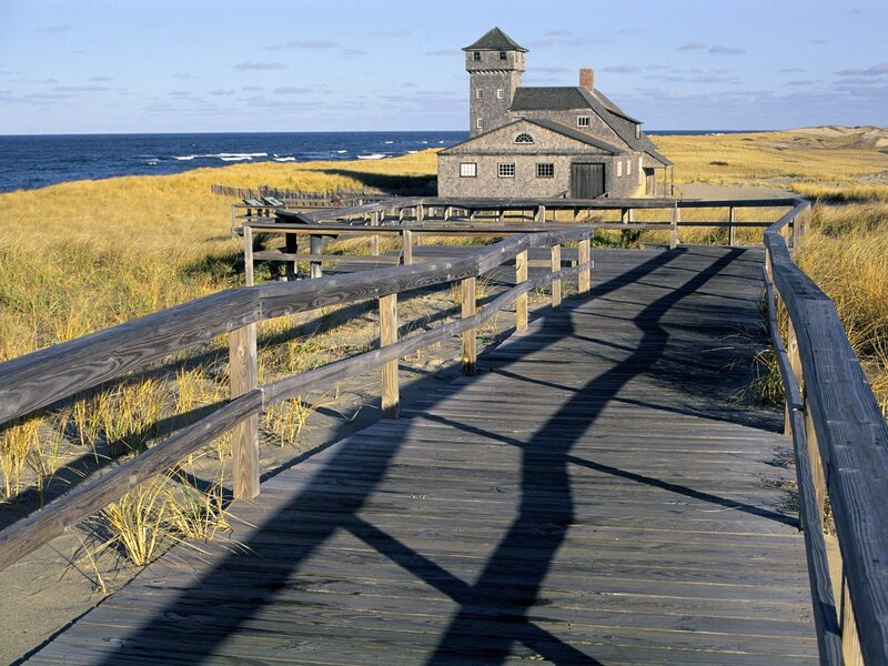 Boardwalk to coastal building