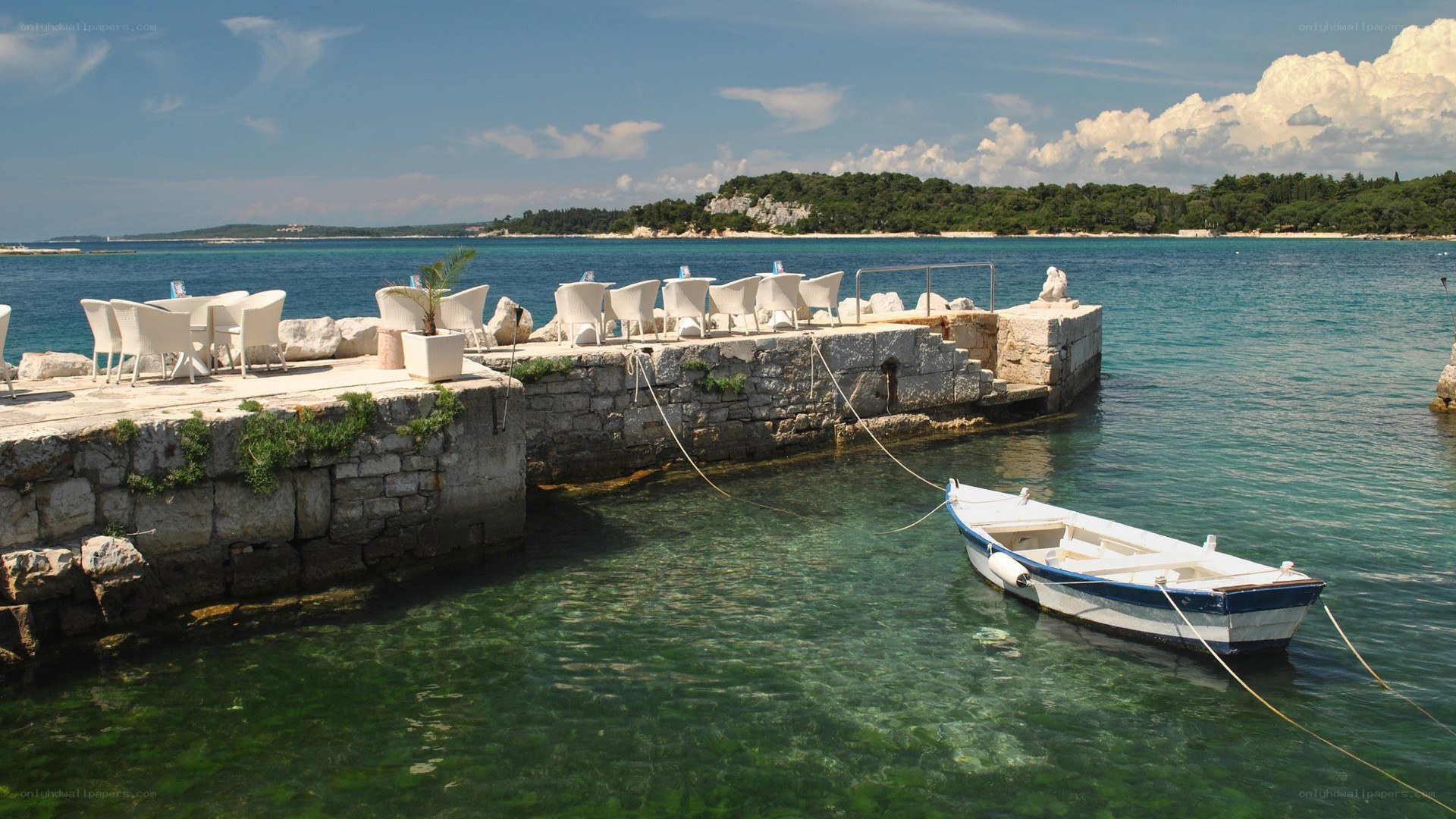 Boat at a seaside restaurant