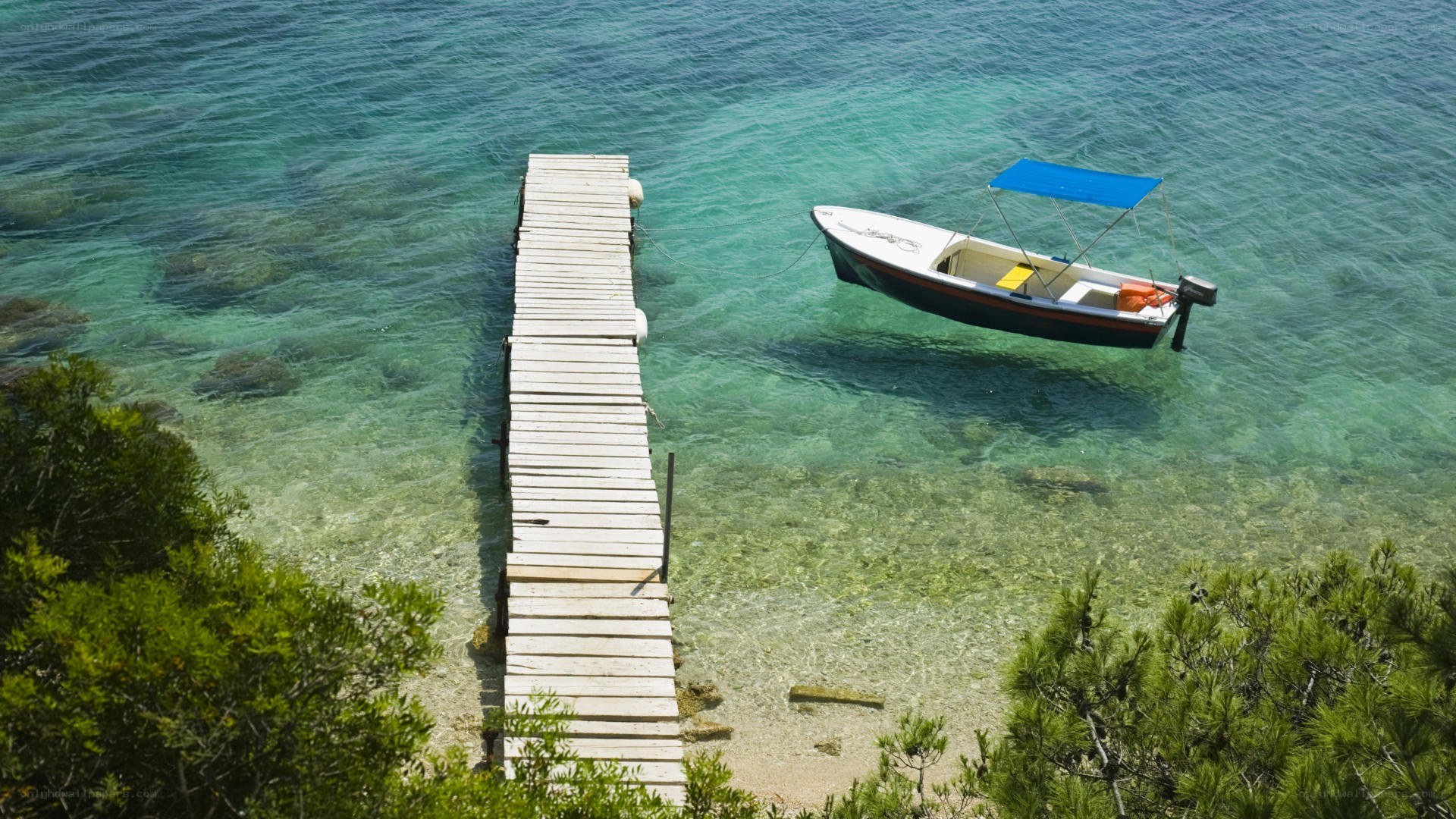 Boat at a wooden dock