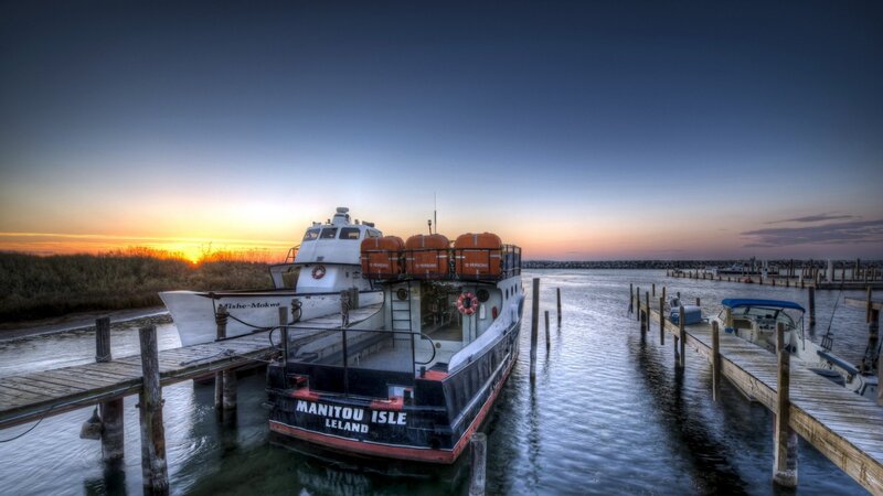 Boat at Dock During Sunset — Blue