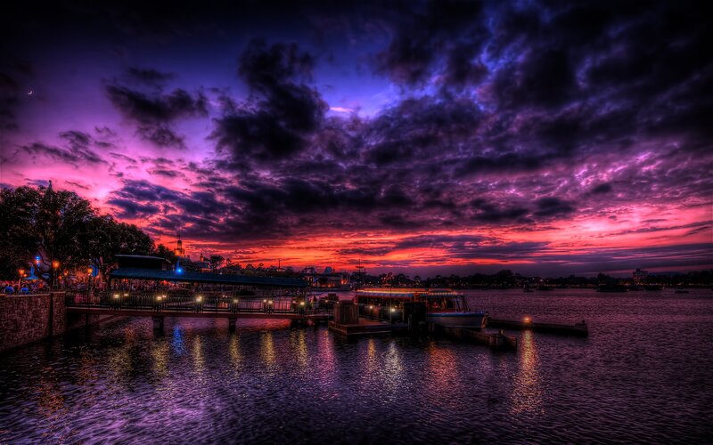 Boat at Dock During Sunset — Purple