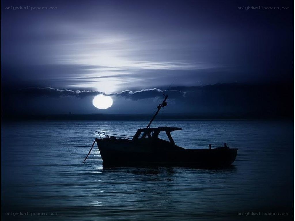 boat at night under moonlight