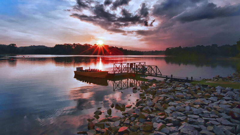 Boat at Sunset — Blue, Dramatic