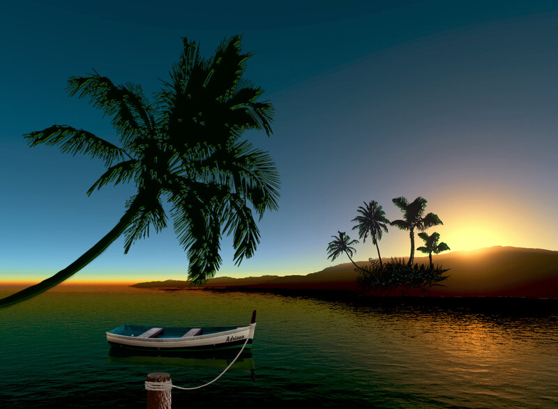 Boat at Sunset — Blue, Serene, Digital Art
