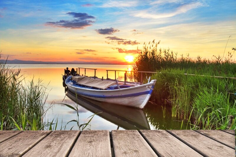Boat at Sunset — Blue, Serene, Photograph
