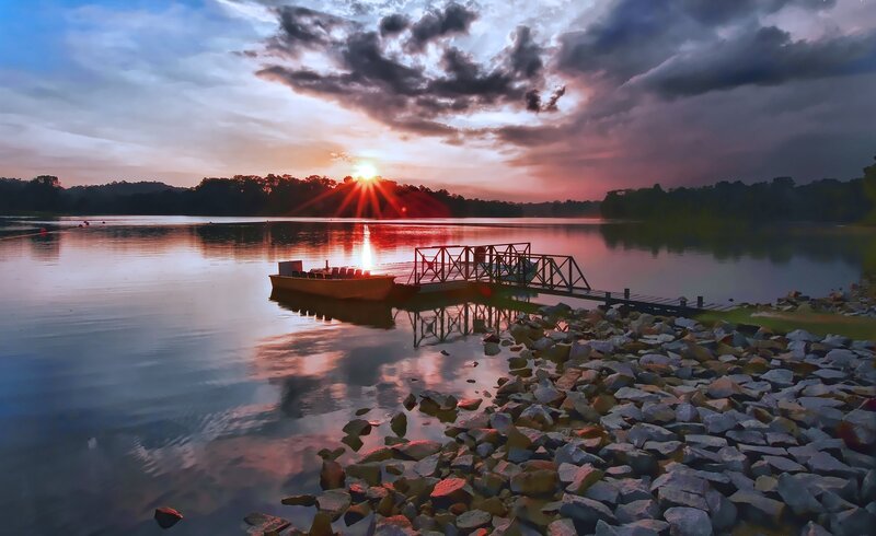 Boat at Sunset — Blue