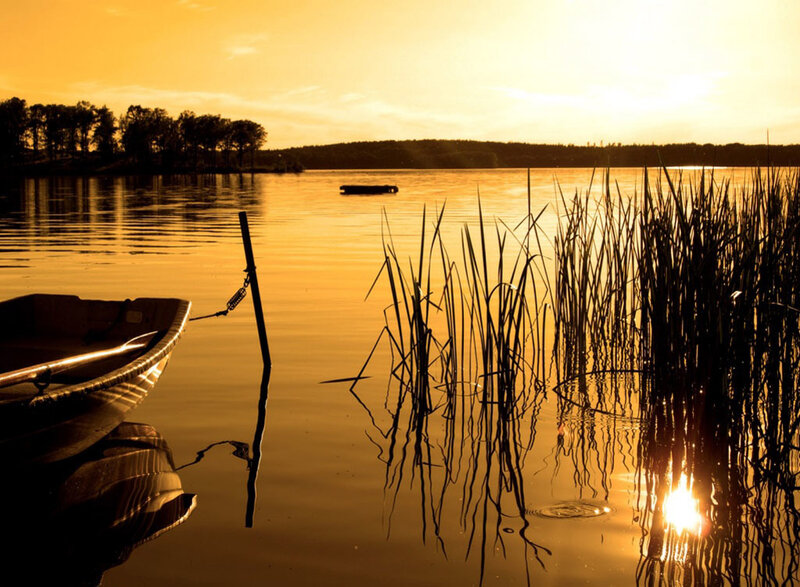 Boat at Sunset — Gold, Serene