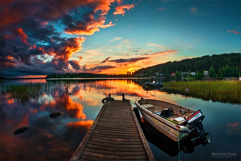 Boat at Sunset — Orange, Dramatic, Photograph