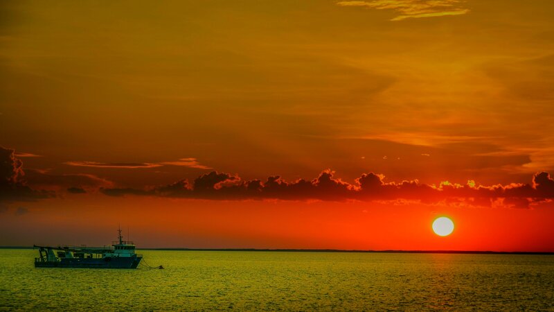 Boat at Sunset — Orange, Dramatic