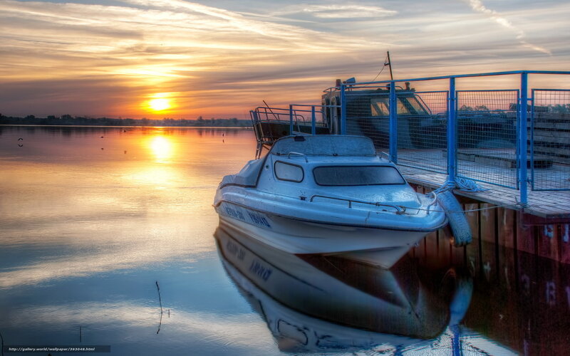 Boat at Sunset — Orange, Serene, Photograph, Dock, Sun