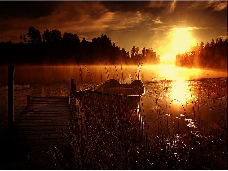 Boat at Sunset — Orange