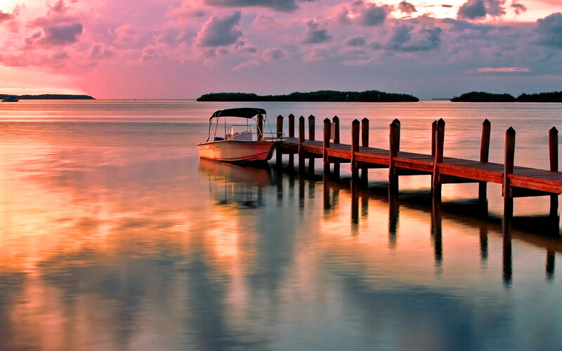 Boat at Sunset — Pink, Serene
