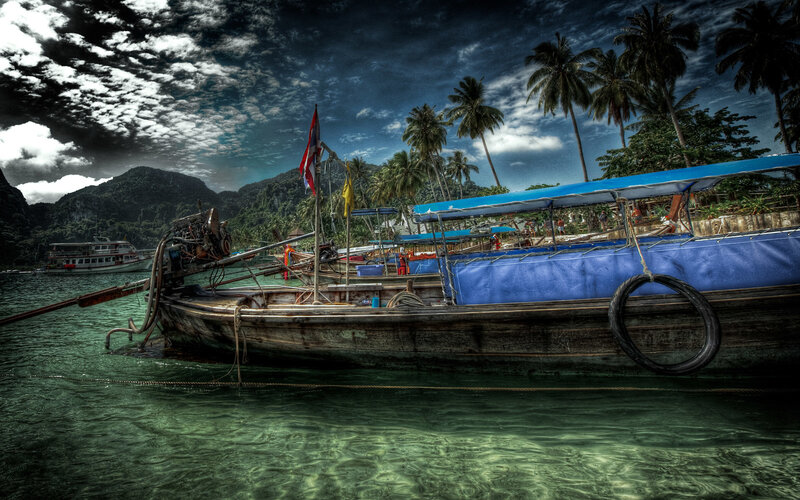 Boat at tropical harbor