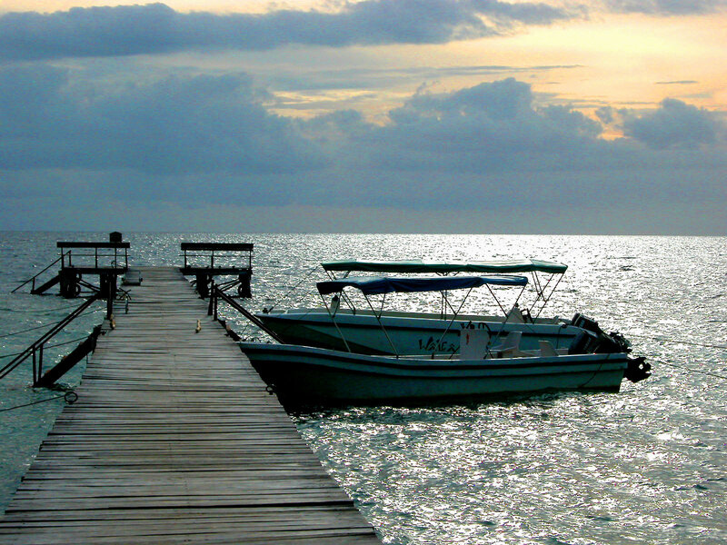 Boat at Wooden Dock — Blue
