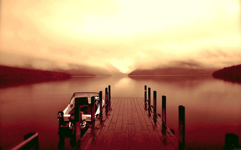 Boat at Wooden Dock — Red