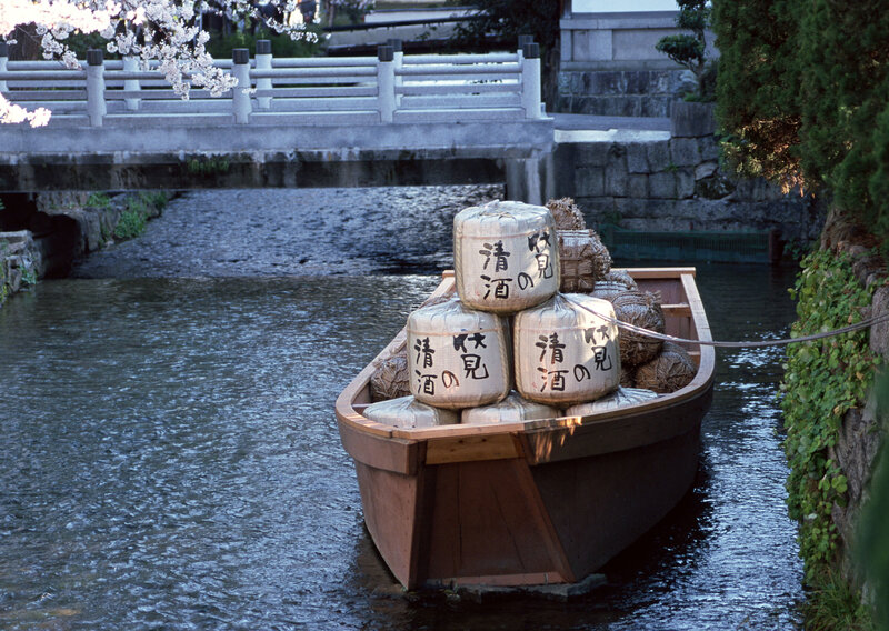 Boat carrying sake barrels on a canal