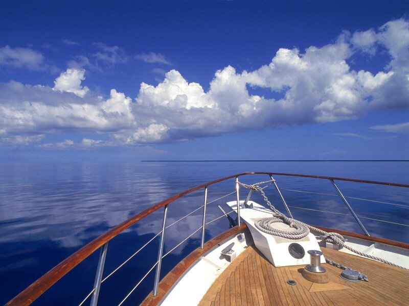 Boat deck on calm ocean