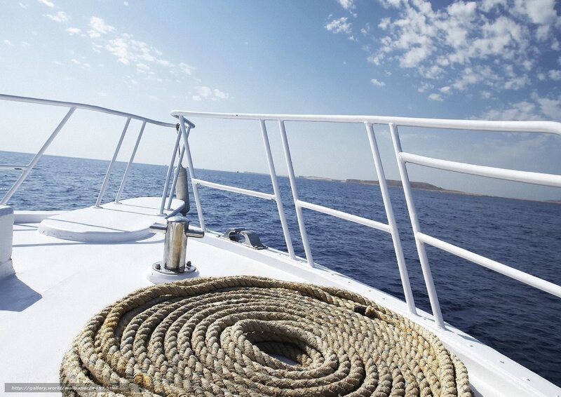Boat deck with coiled rope