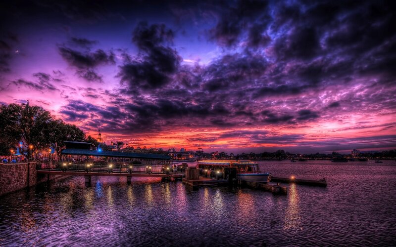 Boat Dock at Sunset — Purple, Dramatic